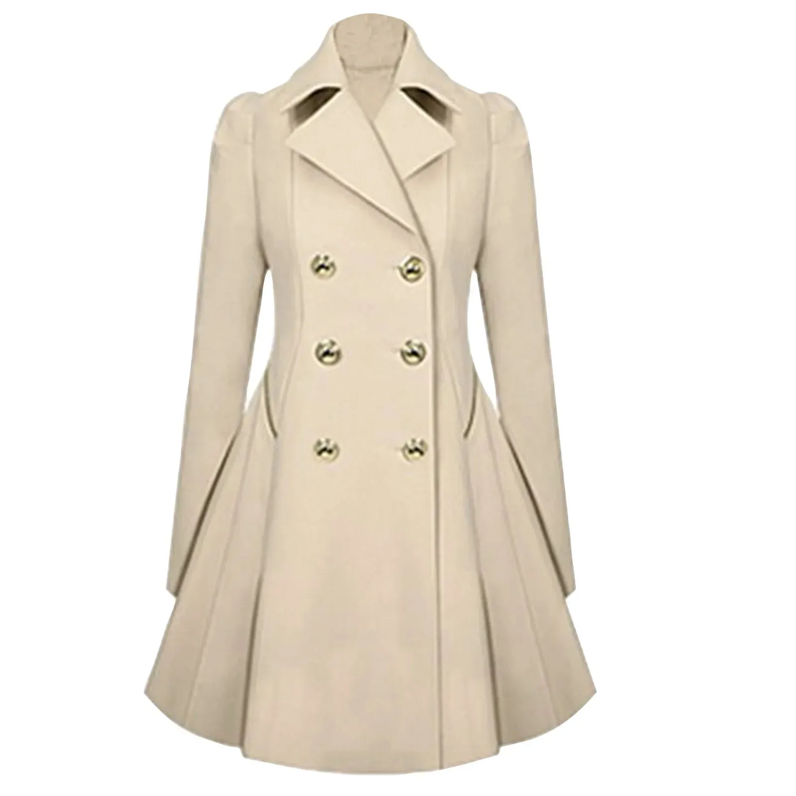 Temperamental Trench Women's Double Breasted Solid Tie Waist Luxury Pea Coat Autumn Women Lapel Thickened A-Line Parkas Jacket