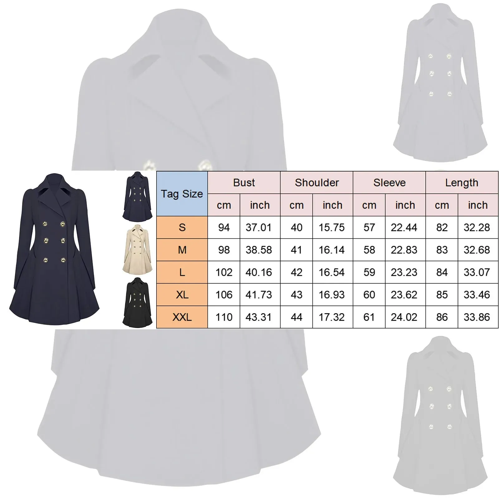 Temperamental Trench Women's Double Breasted Solid Tie Waist Luxury Pea Coat Autumn Women Lapel Thickened A-Line Parkas Jacket