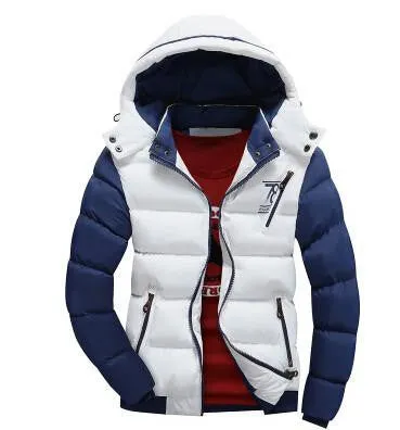 Thick Fashion Patchwork Zipper White Black Red Khaki Yellow Jacket Men Parkas