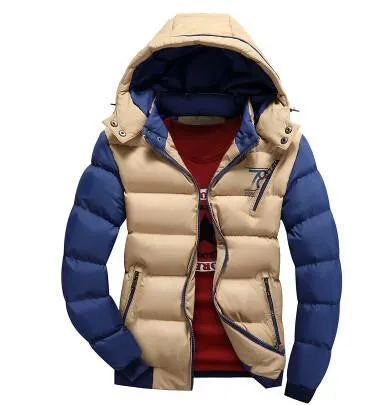 Thick Fashion Patchwork Zipper White Black Red Khaki Yellow Jacket Men Parkas