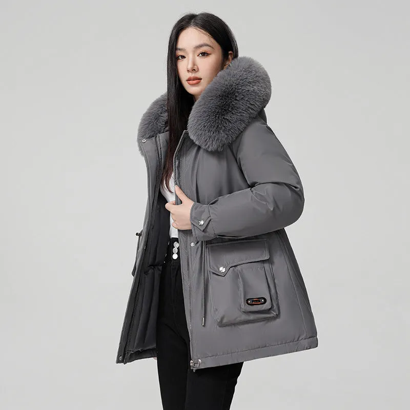 Thickened Hooded Parka Featuring a Fleece-Lined Interior
