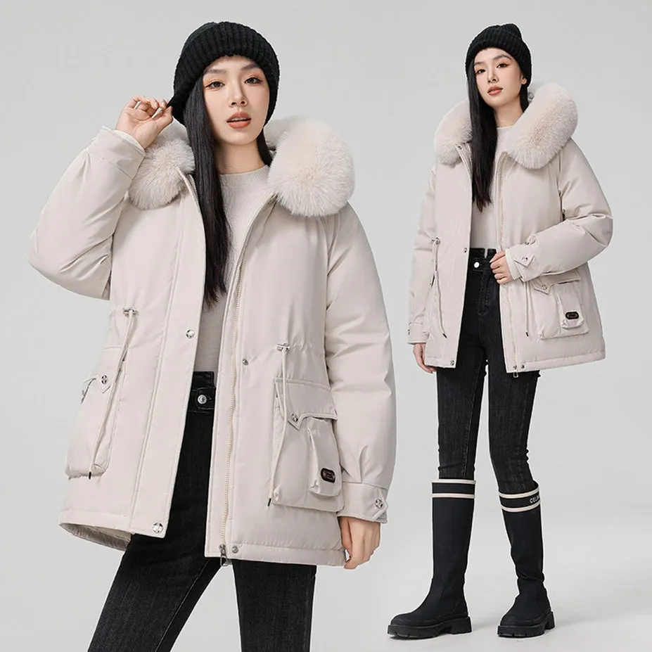 Thickened Hooded Parka Featuring a Fleece-Lined Interior