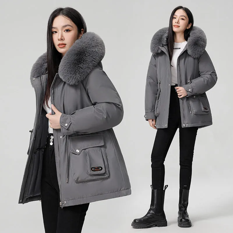 Thickened Hooded Parka Featuring a Fleece-Lined Interior