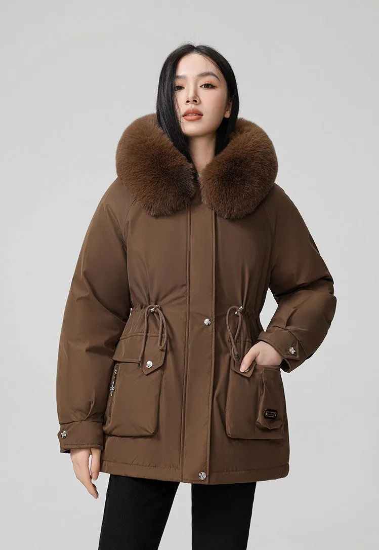 Thickened Hooded Parka Featuring a Fleece-Lined Interior