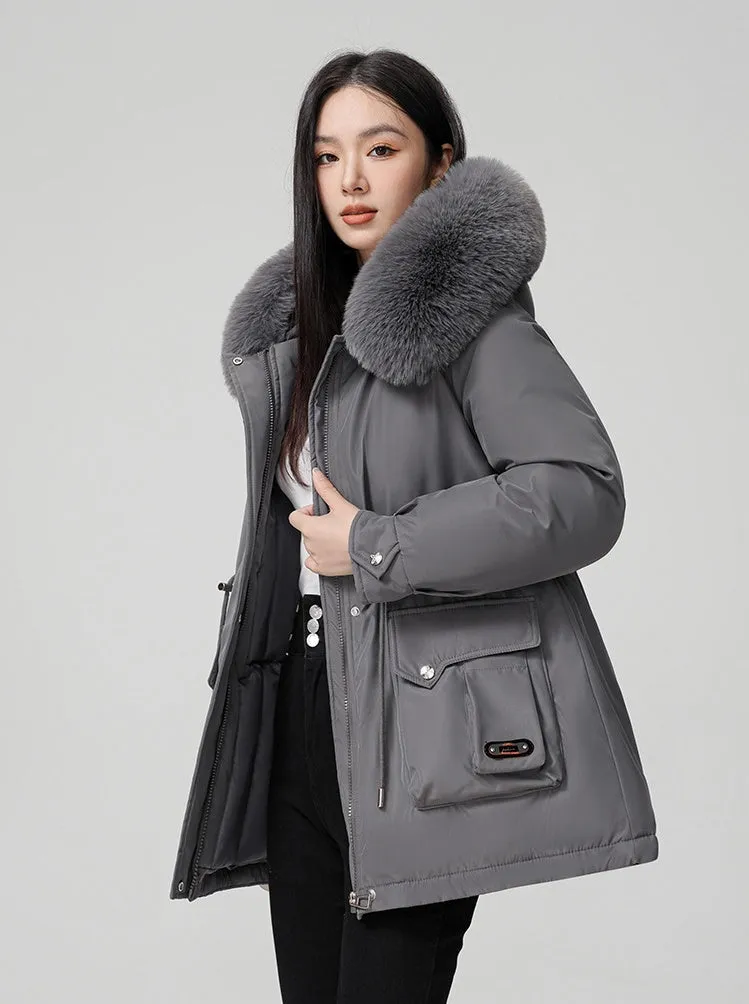 Thickened Hooded Parka Featuring a Fleece-Lined Interior