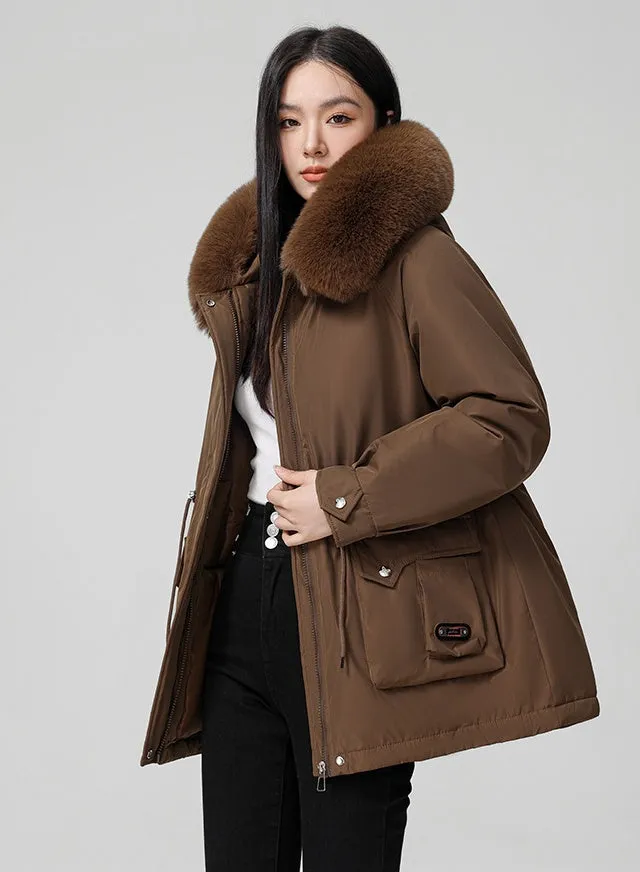 Thickened Hooded Parka Featuring a Fleece-Lined Interior