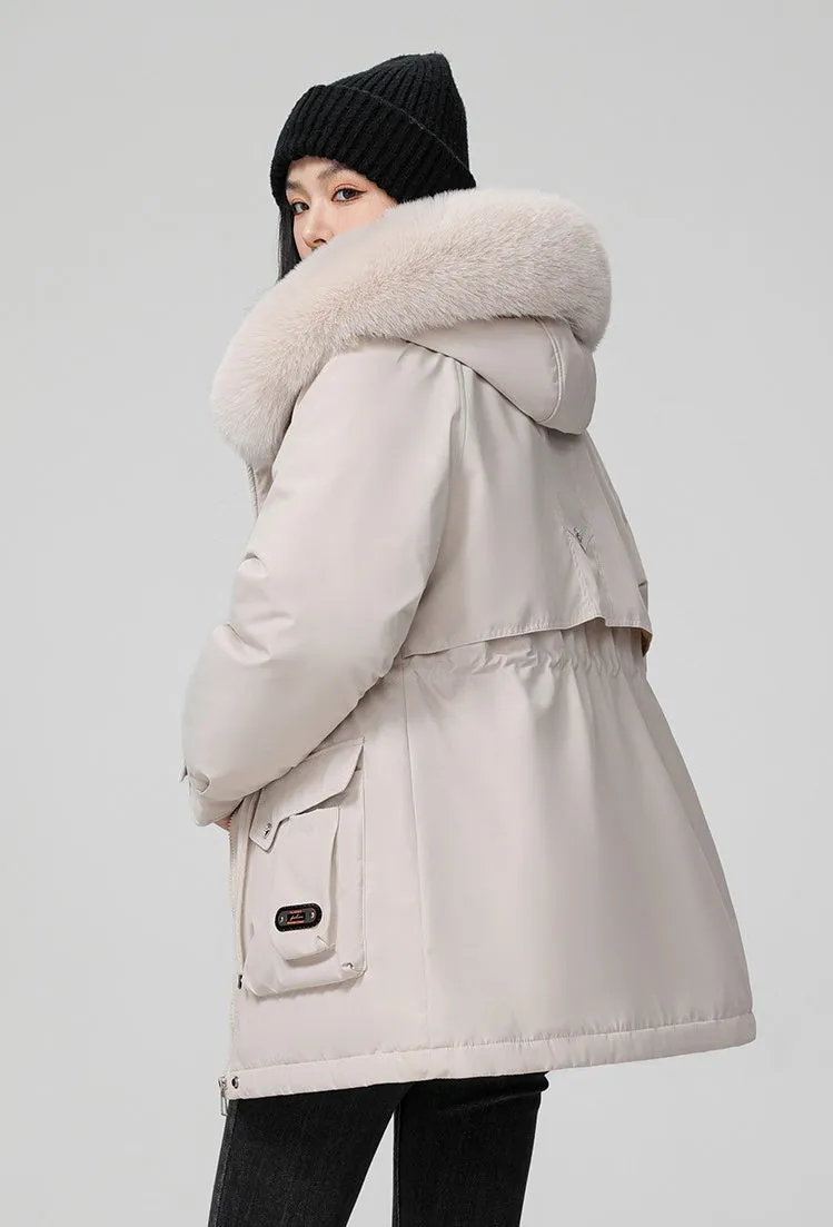 Thickened Hooded Parka Featuring a Fleece-Lined Interior