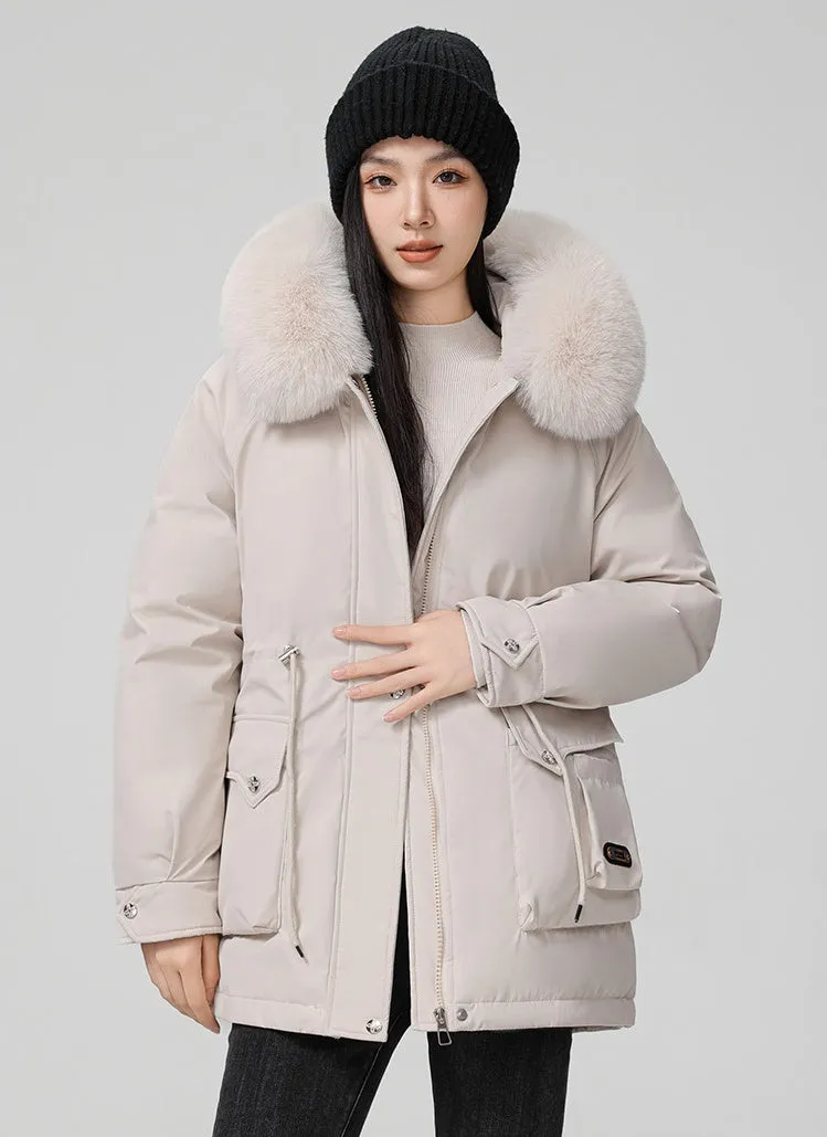 Thickened Hooded Parka Featuring a Fleece-Lined Interior