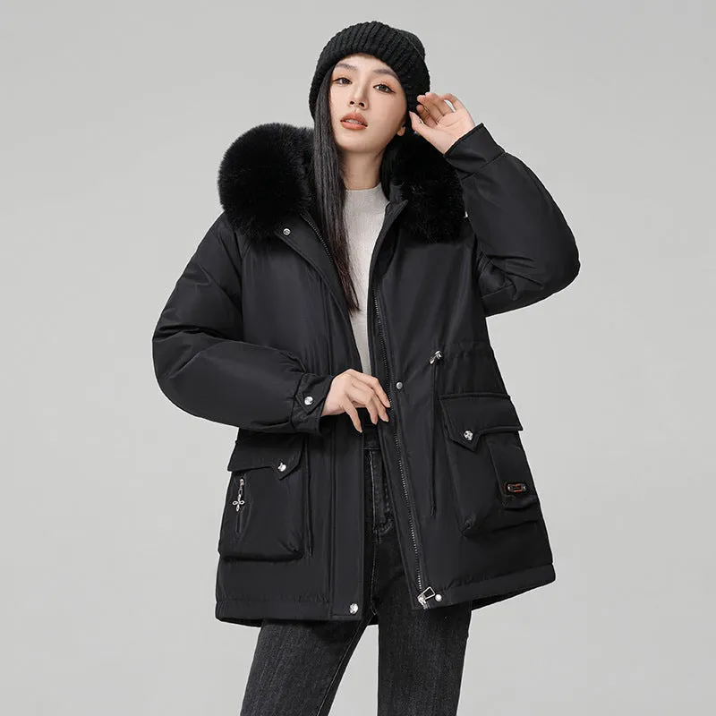 Thickened Hooded Parka Featuring a Fleece-Lined Interior