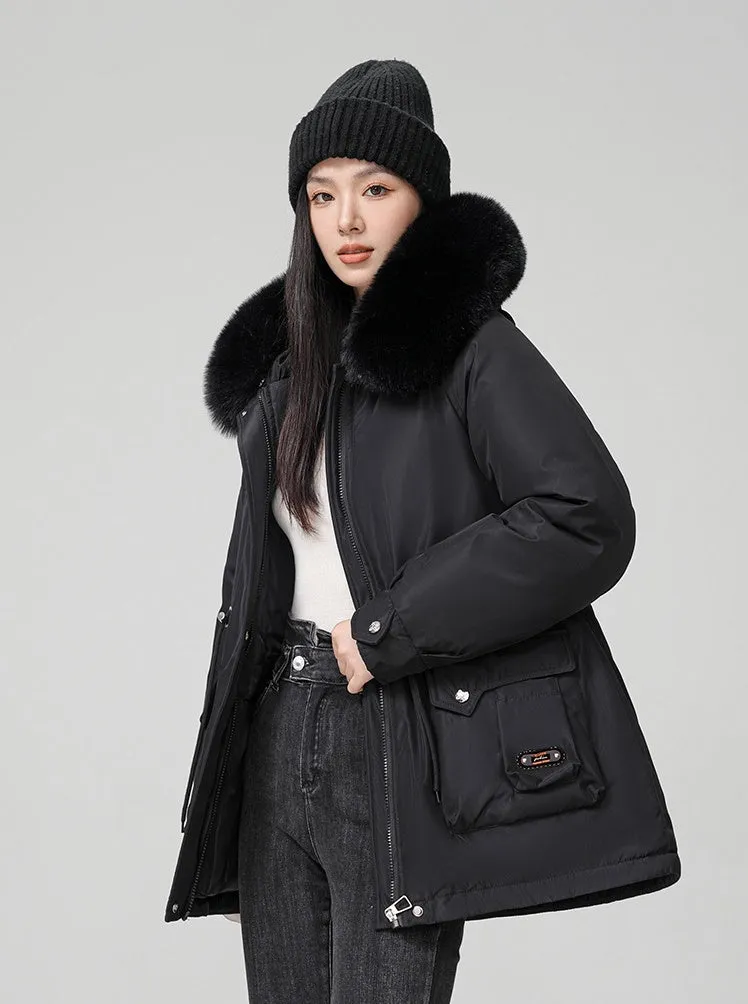 Thickened Hooded Parka Featuring a Fleece-Lined Interior