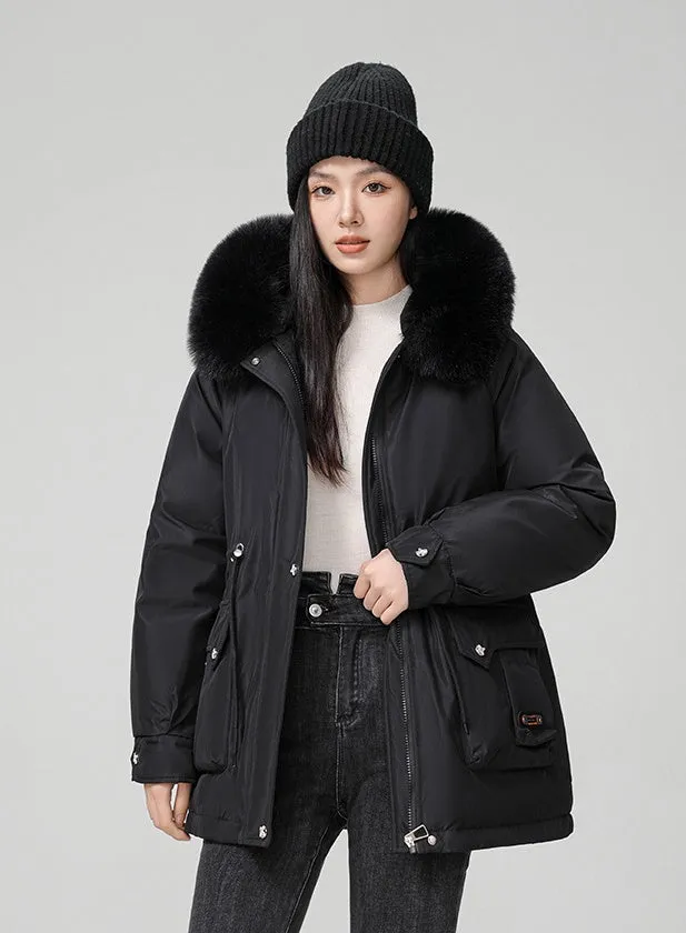 Thickened Hooded Parka Featuring a Fleece-Lined Interior