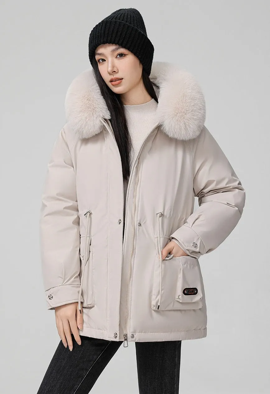 Thickened Hooded Parka Featuring a Fleece-Lined Interior