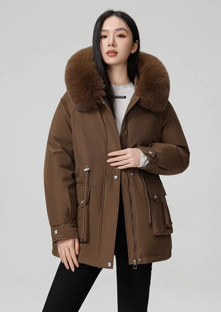Thickened Hooded Parka Featuring a Fleece-Lined Interior