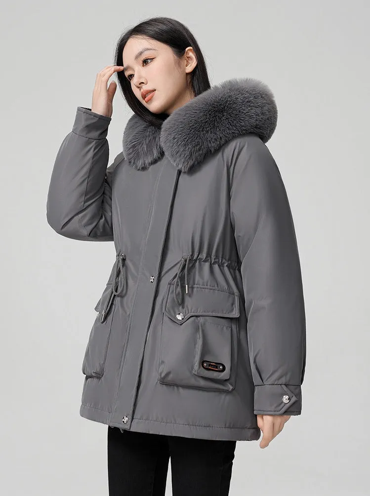 Thickened Hooded Parka Featuring a Fleece-Lined Interior