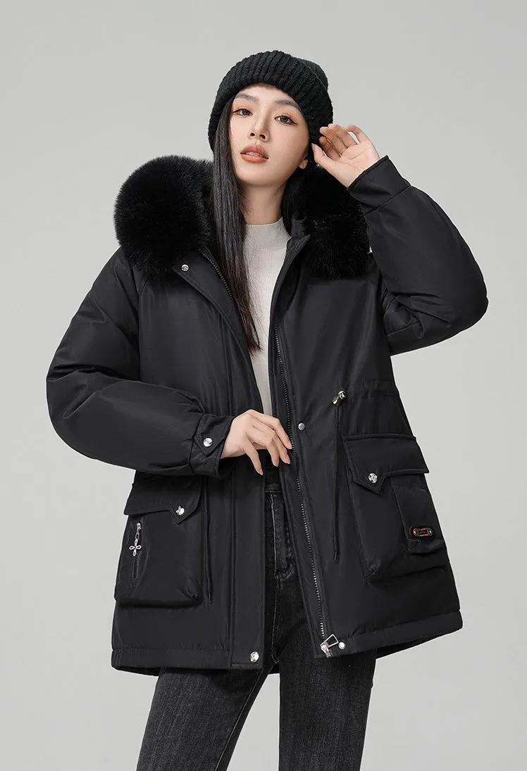 Thickened Hooded Parka Featuring a Fleece-Lined Interior