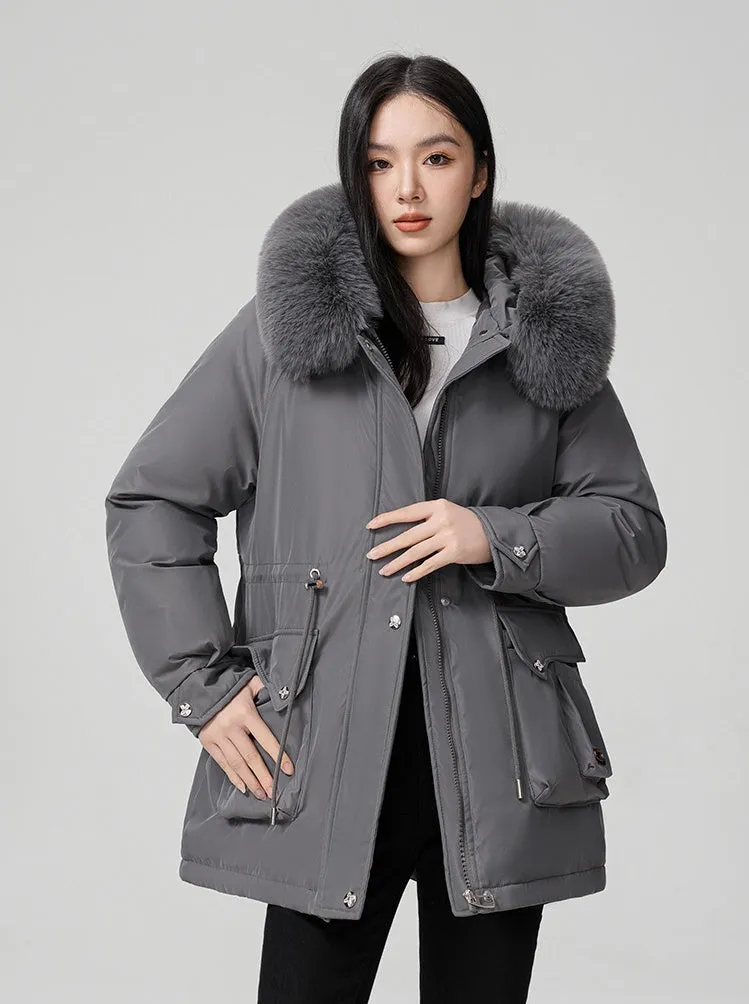 Thickened Hooded Parka Featuring a Fleece-Lined Interior