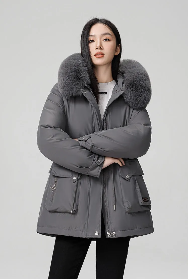 Thickened Hooded Parka Featuring a Fleece-Lined Interior