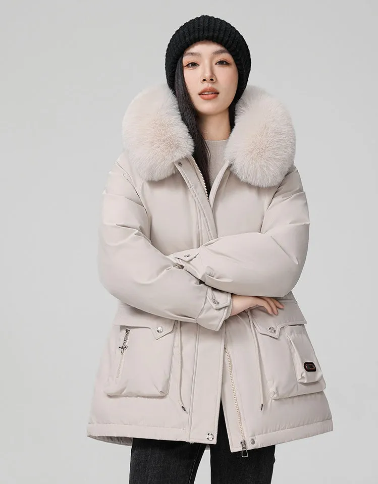 Thickened Hooded Parka Featuring a Fleece-Lined Interior