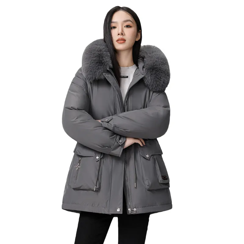 Thickened Hooded Parka Featuring a Fleece-Lined Interior