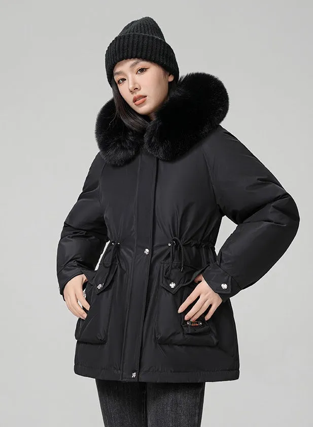 Thickened Hooded Parka Featuring a Fleece-Lined Interior