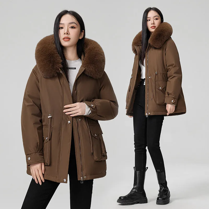 Thickened Hooded Parka Featuring a Fleece-Lined Interior