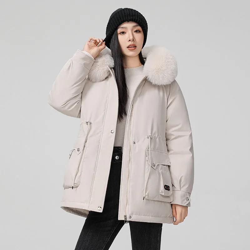 Thickened Hooded Parka Featuring a Fleece-Lined Interior