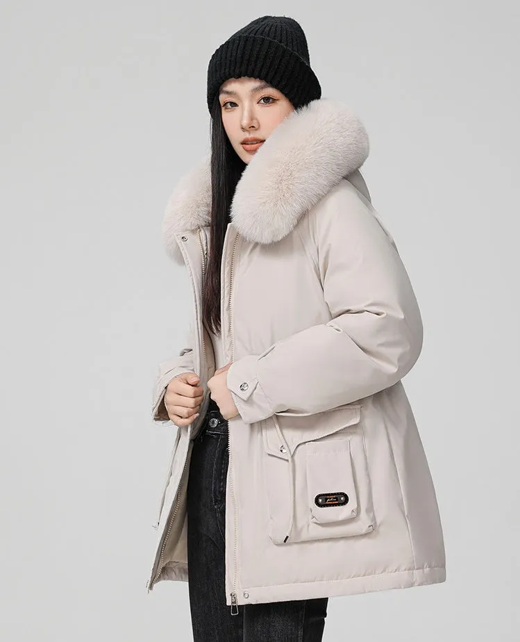 Thickened Hooded Parka Featuring a Fleece-Lined Interior
