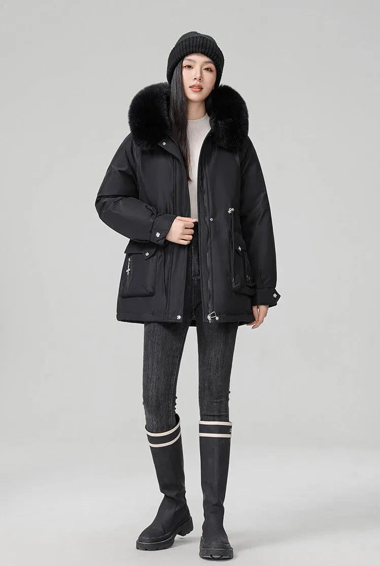 Thickened Hooded Parka Featuring a Fleece-Lined Interior