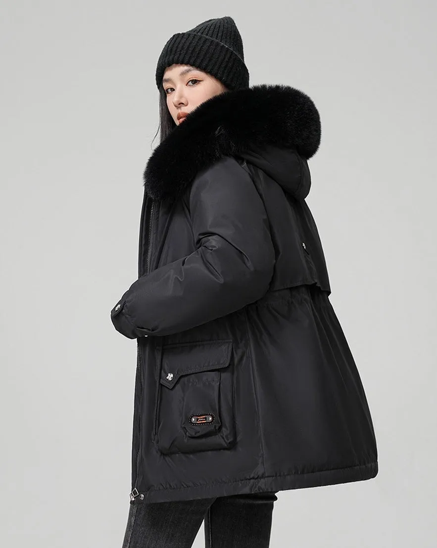 Thickened Hooded Parka Featuring a Fleece-Lined Interior