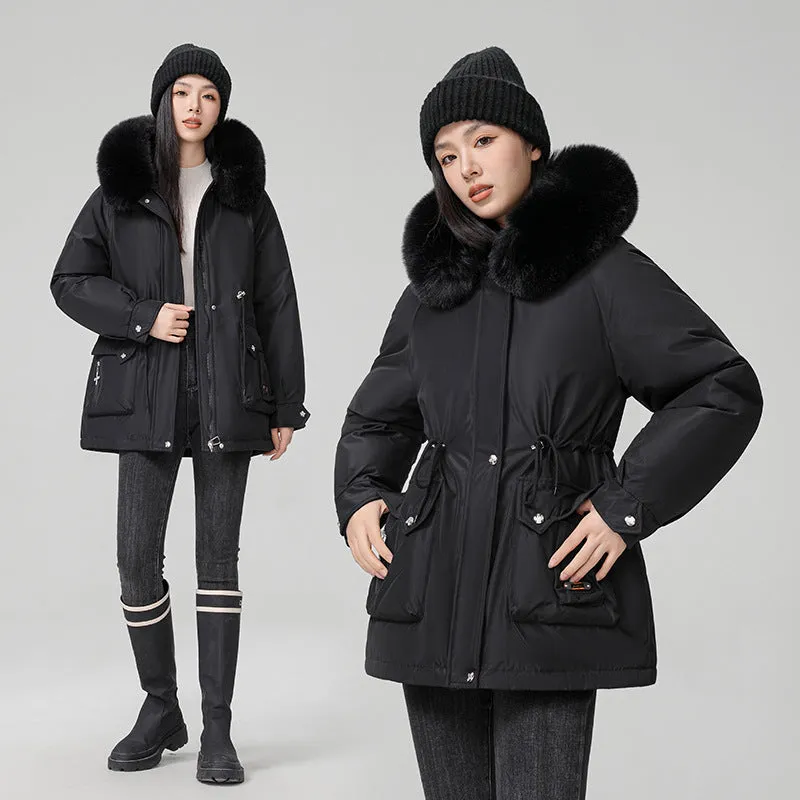 Thickened Hooded Parka Featuring a Fleece-Lined Interior