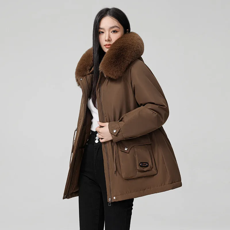 Thickened Hooded Parka Featuring a Fleece-Lined Interior