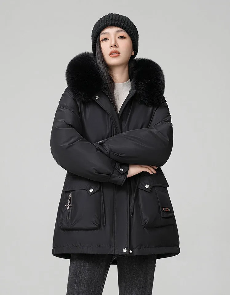 Thickened Hooded Parka Featuring a Fleece-Lined Interior