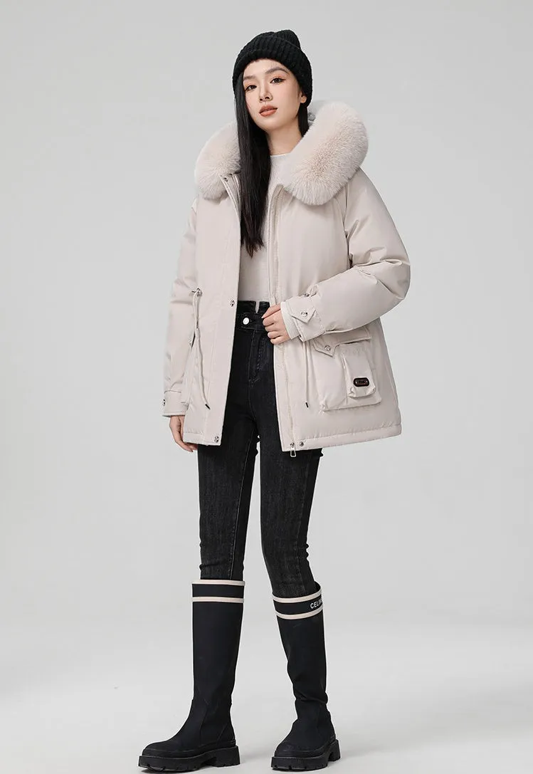 Thickened Hooded Parka Featuring a Fleece-Lined Interior