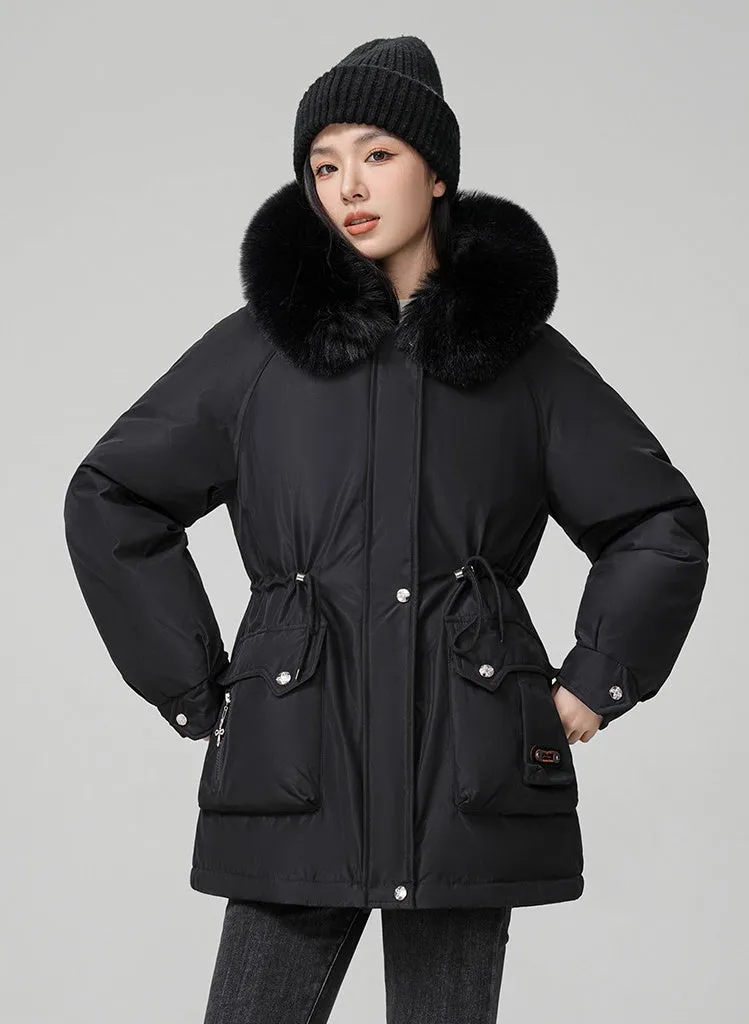 Thickened Hooded Parka Featuring a Fleece-Lined Interior