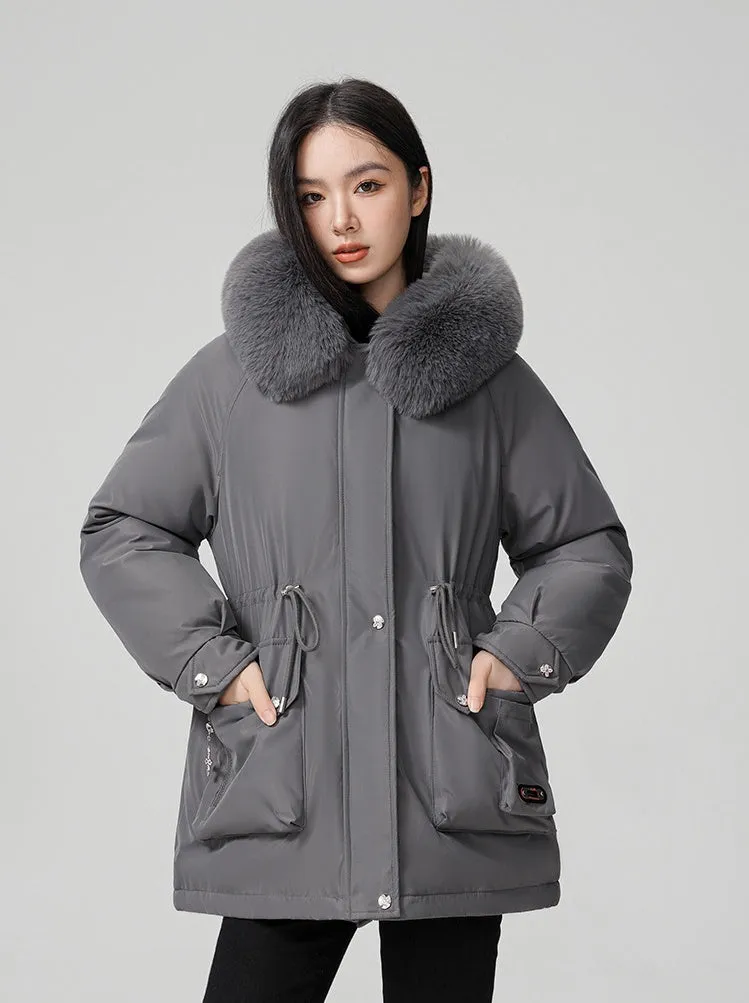 Thickened Hooded Parka Featuring a Fleece-Lined Interior