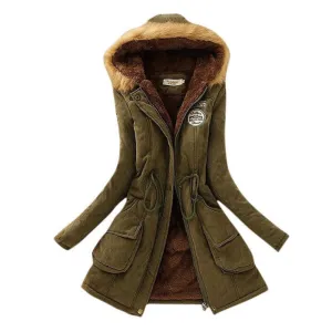 Thickening Warm Fur Collar Winter Coat Women Clothes Lamb Wool Jacket Hooded Parka Army Green Overcoat Top198