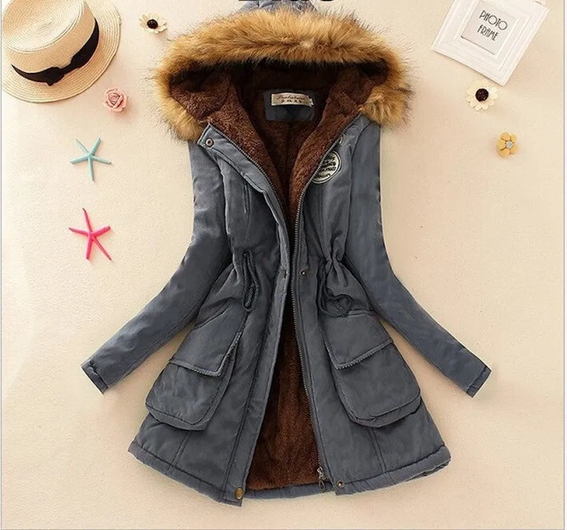 Thickening Warm Fur Collar Winter Coat Women Clothes Lamb Wool Jacket Hooded Parka Army Green Overcoat Top198