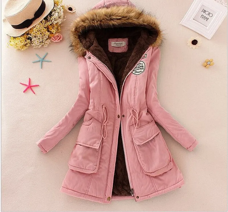 Thickening Warm Fur Collar Winter Coat Women Clothes Lamb Wool Jacket Hooded Parka Army Green Overcoat Top198