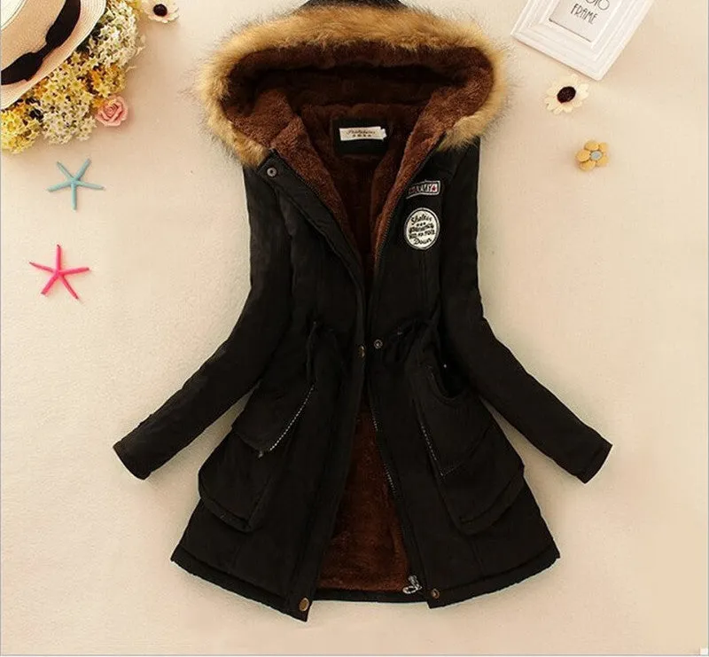 Thickening Warm Fur Collar Winter Coat Women Clothes Lamb Wool Jacket Hooded Parka Army Green Overcoat Top198