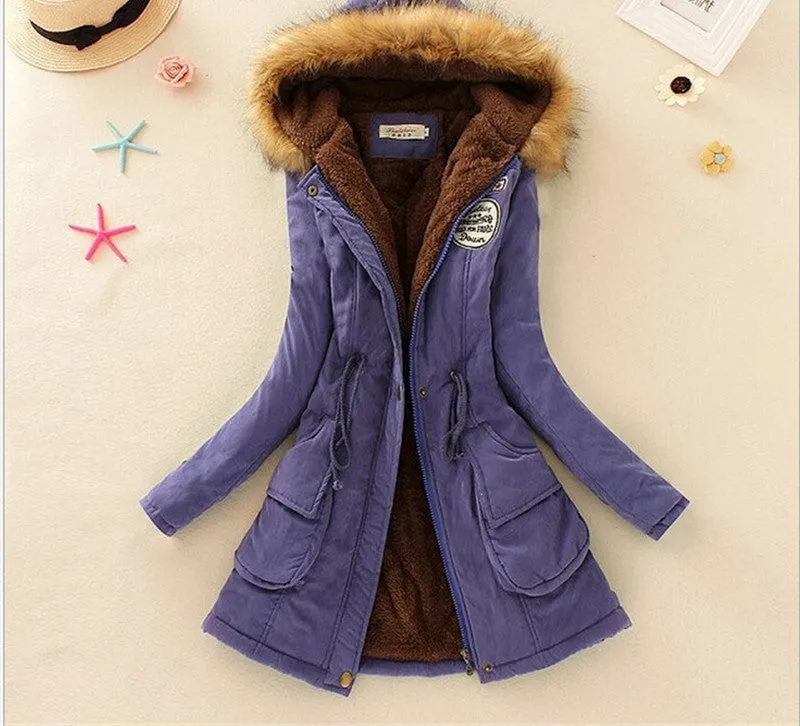 Thickening Warm Fur Collar Winter Coat Women Clothes Lamb Wool Jacket Hooded Parka Army Green Overcoat Top198