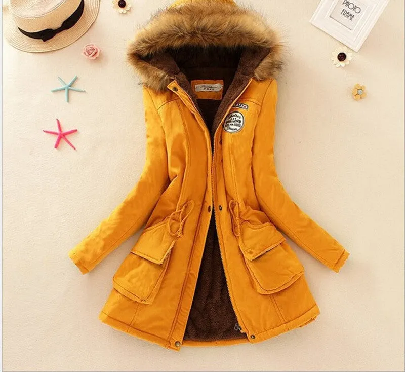 Thickening Warm Fur Collar Winter Coat Women Clothes Lamb Wool Jacket Hooded Parka Army Green Overcoat Top198