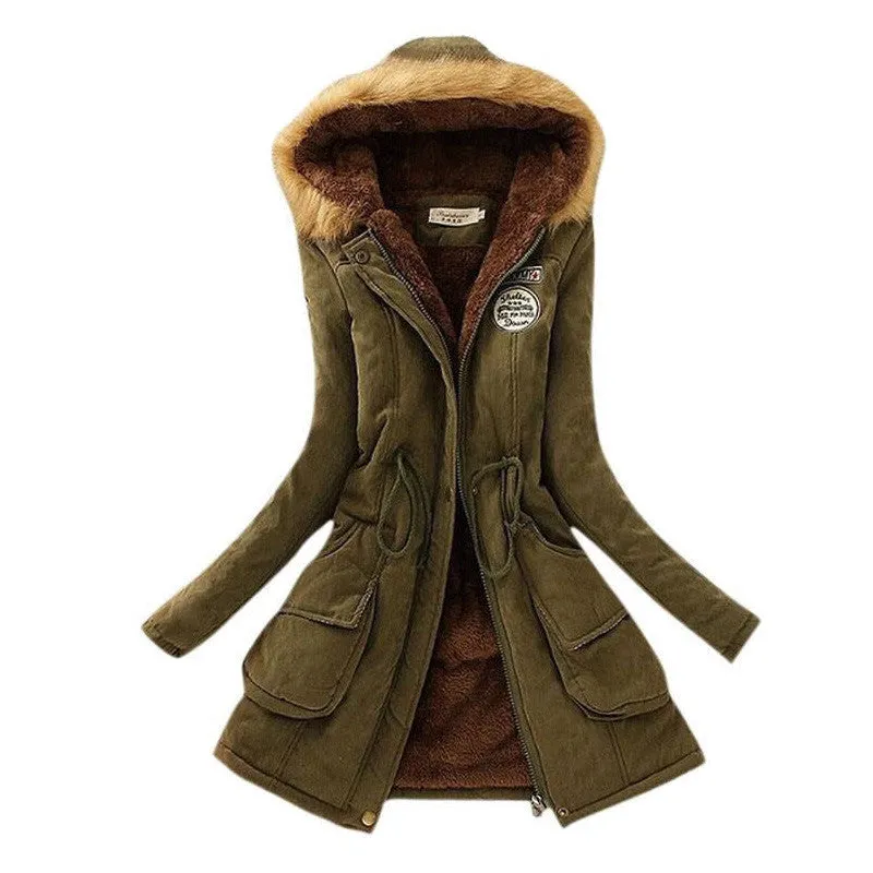 Thickening Warm Fur Collar Winter Coat Women Clothes Lamb Wool Jacket Hooded Parka Army Green Overcoat Top198
