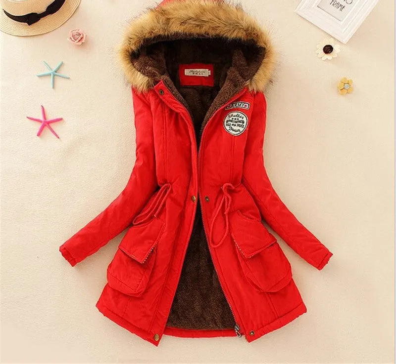 Thickening Warm Fur Collar Winter Coat Women Clothes Lamb Wool Jacket Hooded Parka Army Green Overcoat Top198