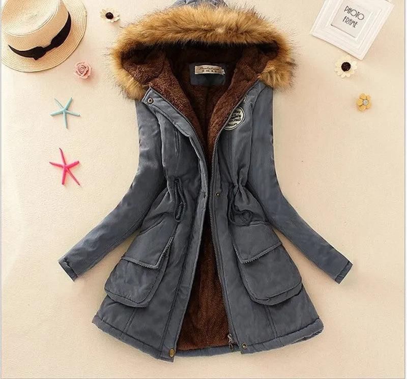 Thickening Warm Fur Collar Winter Coat Women Clothes Lamb Wool Jacket Hooded Parka Army Green Overcoat Top198