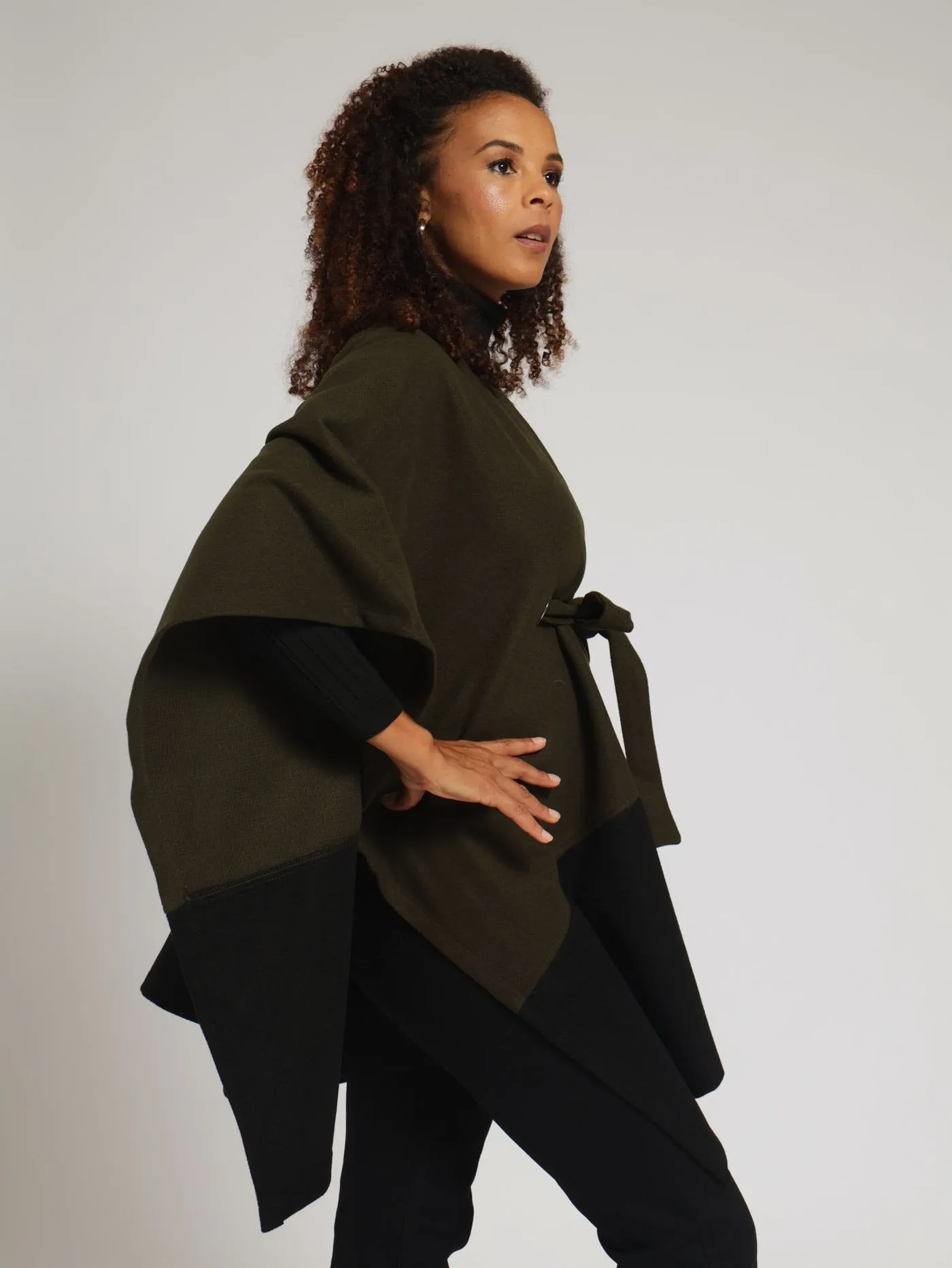 Tie Front Poncho - Fatigue