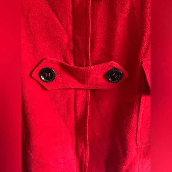 Tommy Hilfiger Women’s Red Wool Pea Coat Detachable Hood Sz 10 Pockets Zip