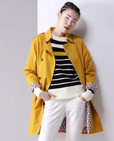 Trench Coat Women Double-Breasted Turn-Down Collar Medium Style Long Cotton Outwears