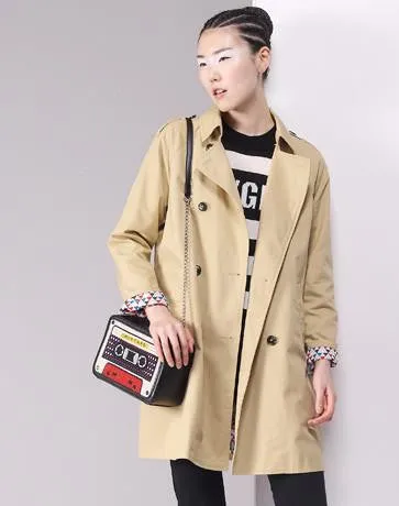 Trench Coat Women Double-Breasted Turn-Down Collar Medium Style Long Cotton Outwears
