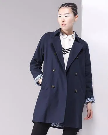 Trench Coat Women Double-Breasted Turn-Down Collar Medium Style Long Cotton Outwears