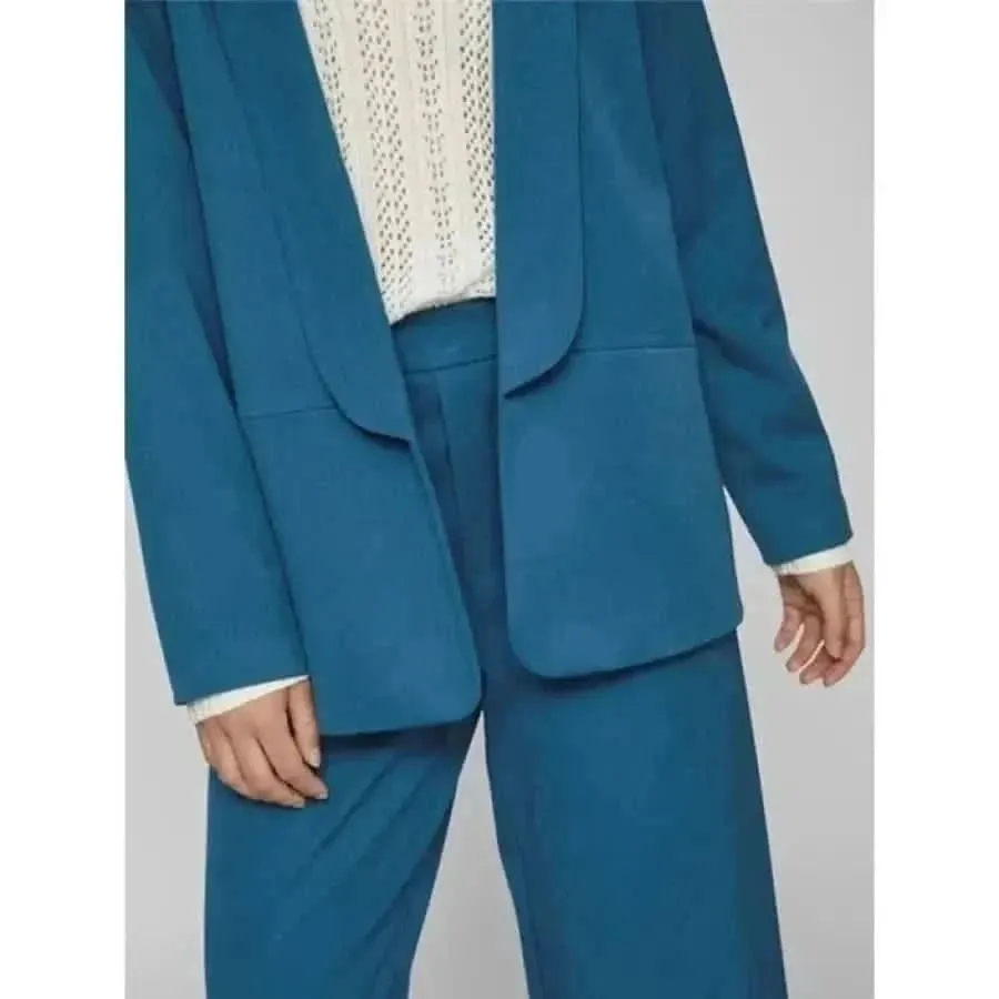 Vila Clothes Women Blue Blazer with Lapel Collar